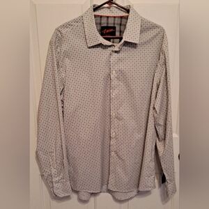 Egara Mens Dress Shirt XL Slim Fit Stretch Non iron Blue Mini Check Long Sleeve